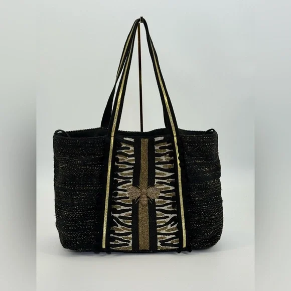 America & Beyond Canvas Bee Glam Hand Beaded Tote Bag - Picture 6 of 15